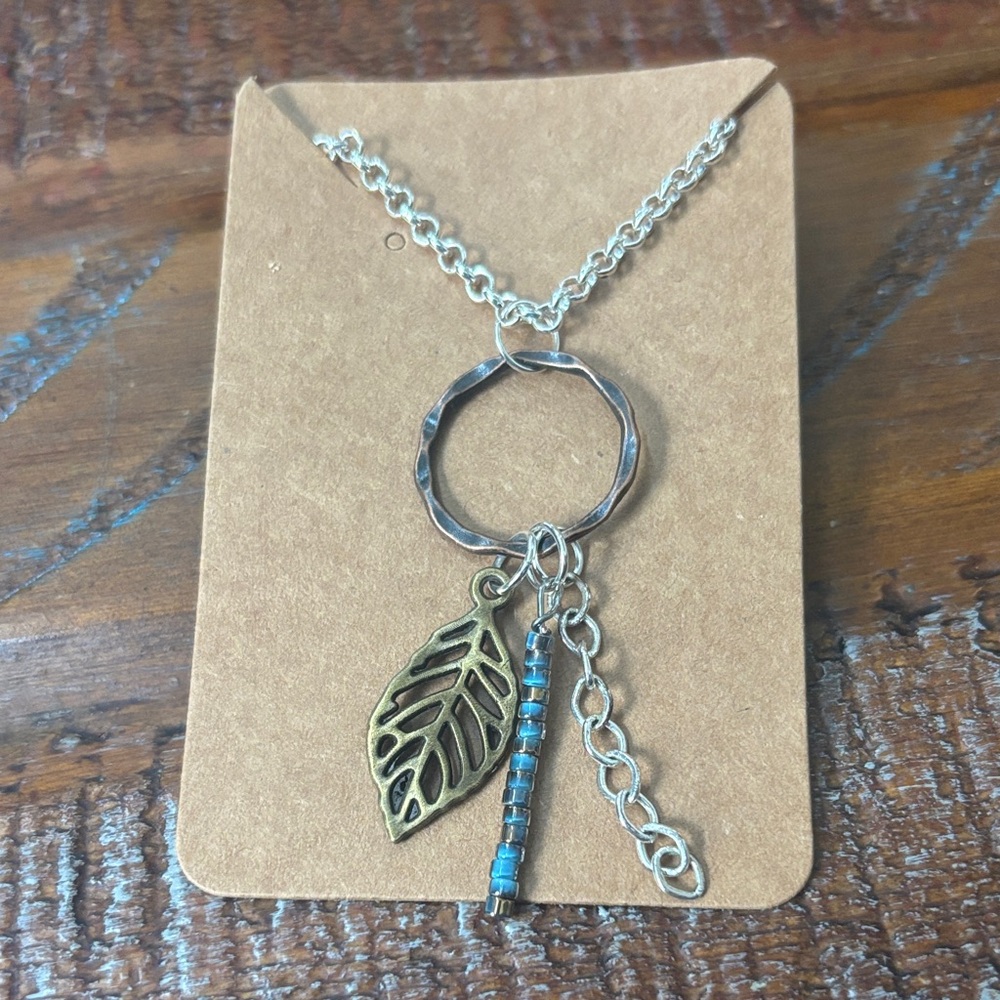 Silver and Bronze Leaf Pendant Necklace